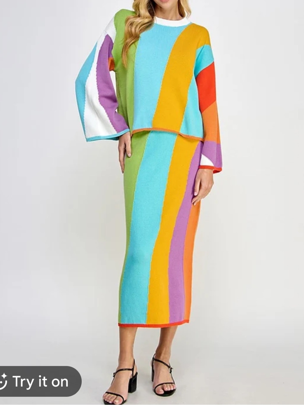 Colorblock Stripe Midi Skirt in Aqua, Mustard & Lilac